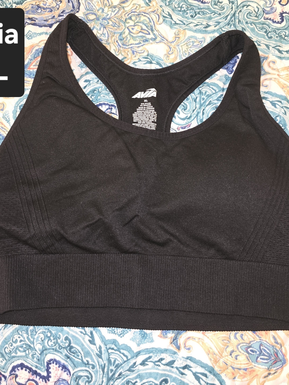 Avia Black Seamless Racerback Sports Bra with Wide Underband